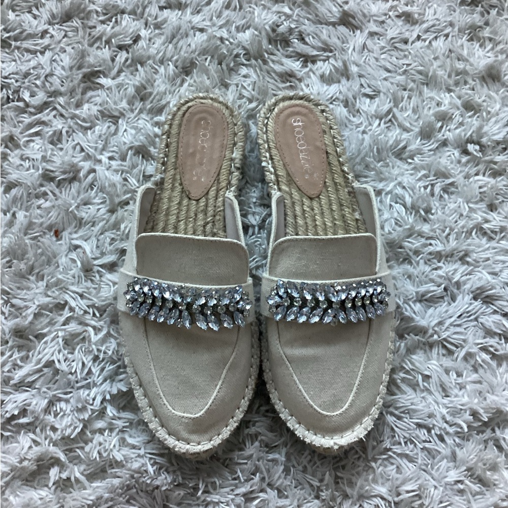SHOEDAZZLE ESPADRILLE BEDAZZLED MULES DAPHNEY